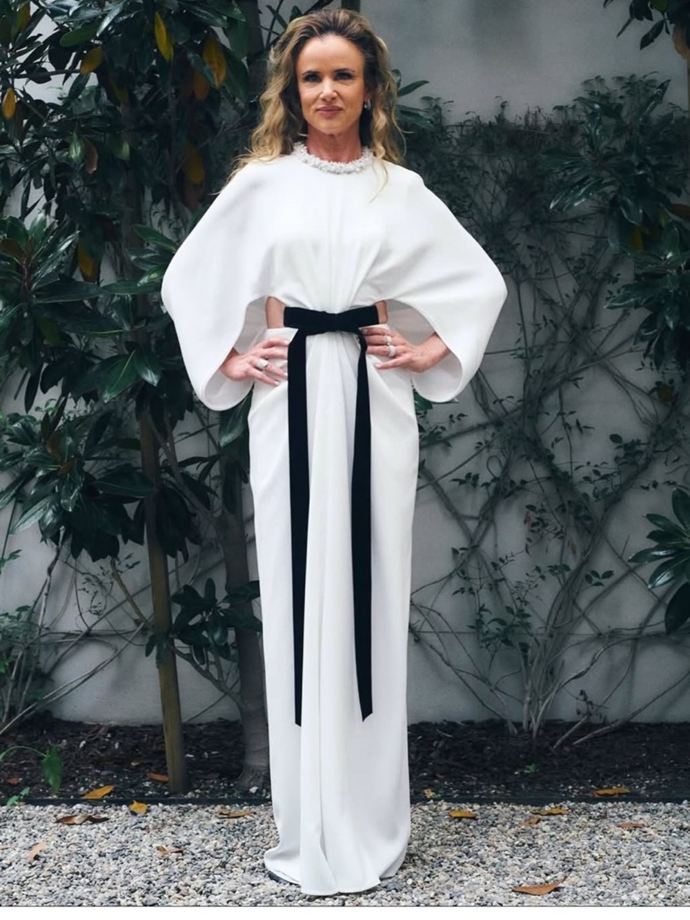 Simkhai AnnetteCape Gown with Black Velvet Bow